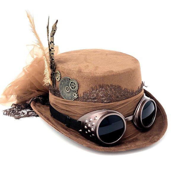 Steampunk Top Hat Metallic Scientist Time Traveler Halloween Costume Cosplay Hat - Picture 1 of 5